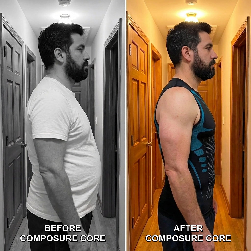 Before and after wearing Composure Core, side profile
