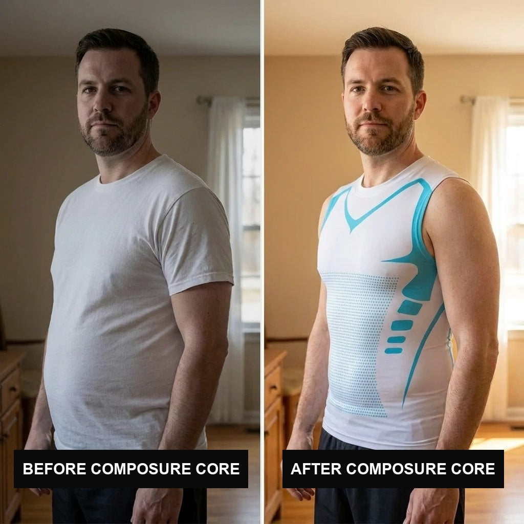Before and after wearing Composure Core in white